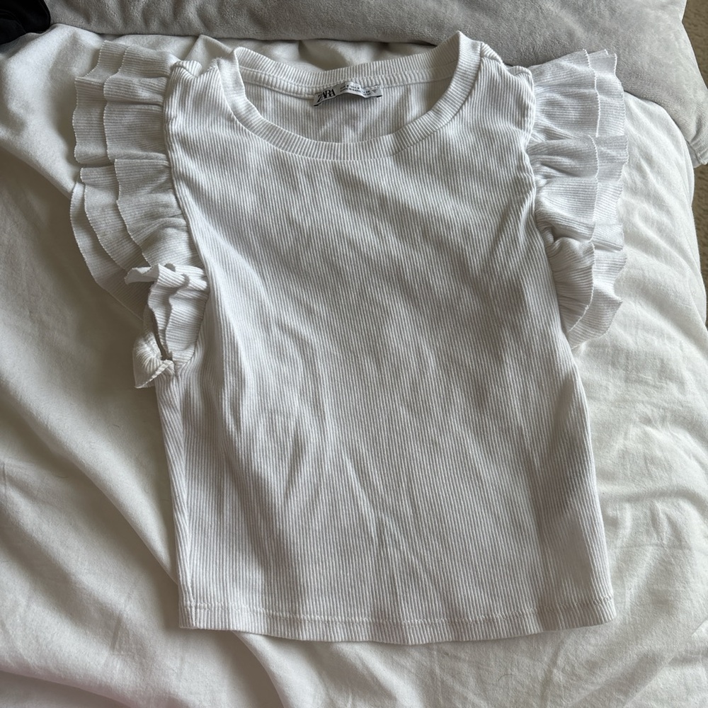 Zara White Ruffled Tank